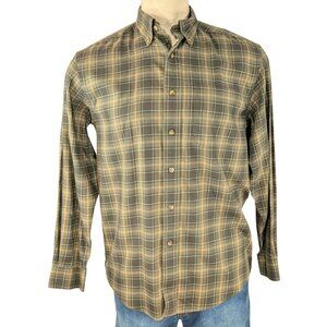 LL Bean Mens Small Green Plaid Cotton Cashmere Button Up Flannel Shirt
